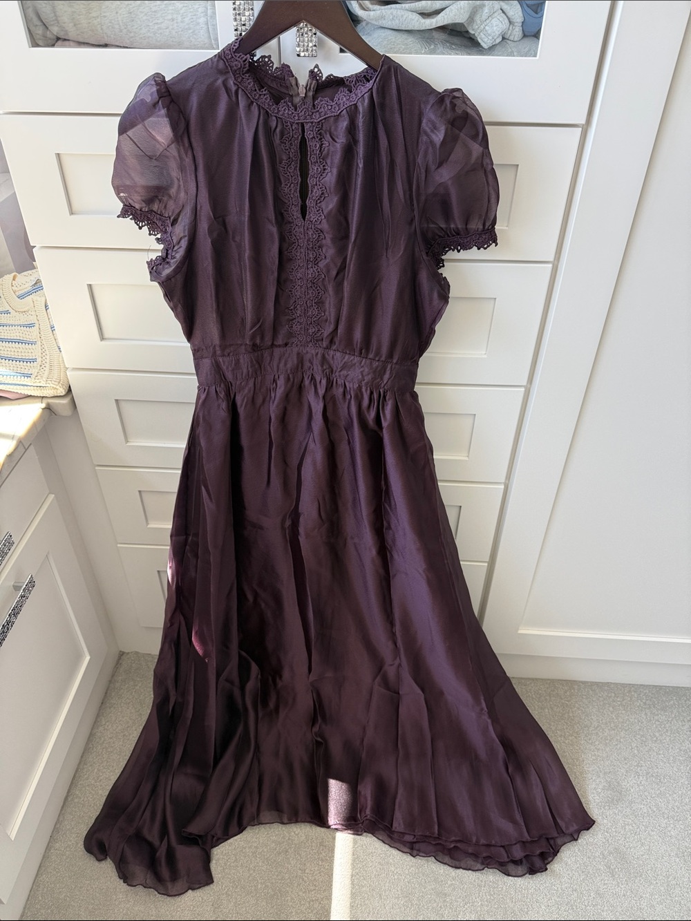 Elegant Purple Lace-Trim Maxi Dress